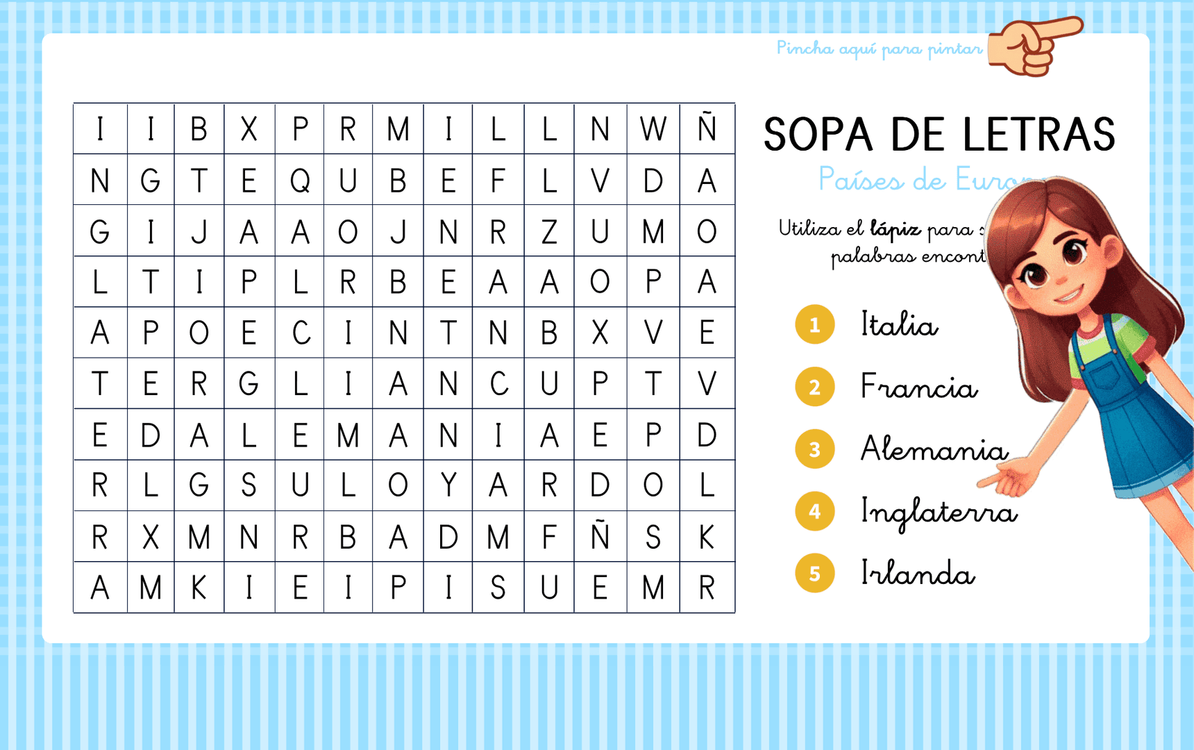 Sopa de letras de países de Europa